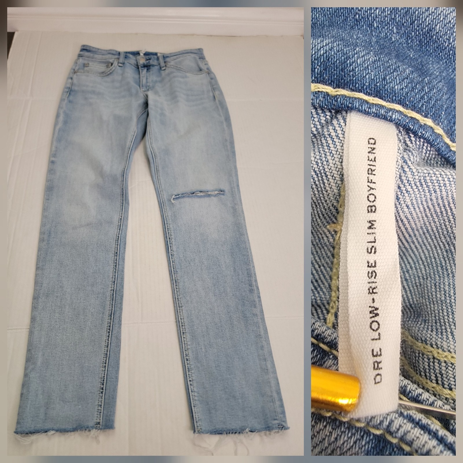 Rag & Bone Jeans Women's Size 25 Dre Slim Boyfriend Low Rise Raw Hem Stretch